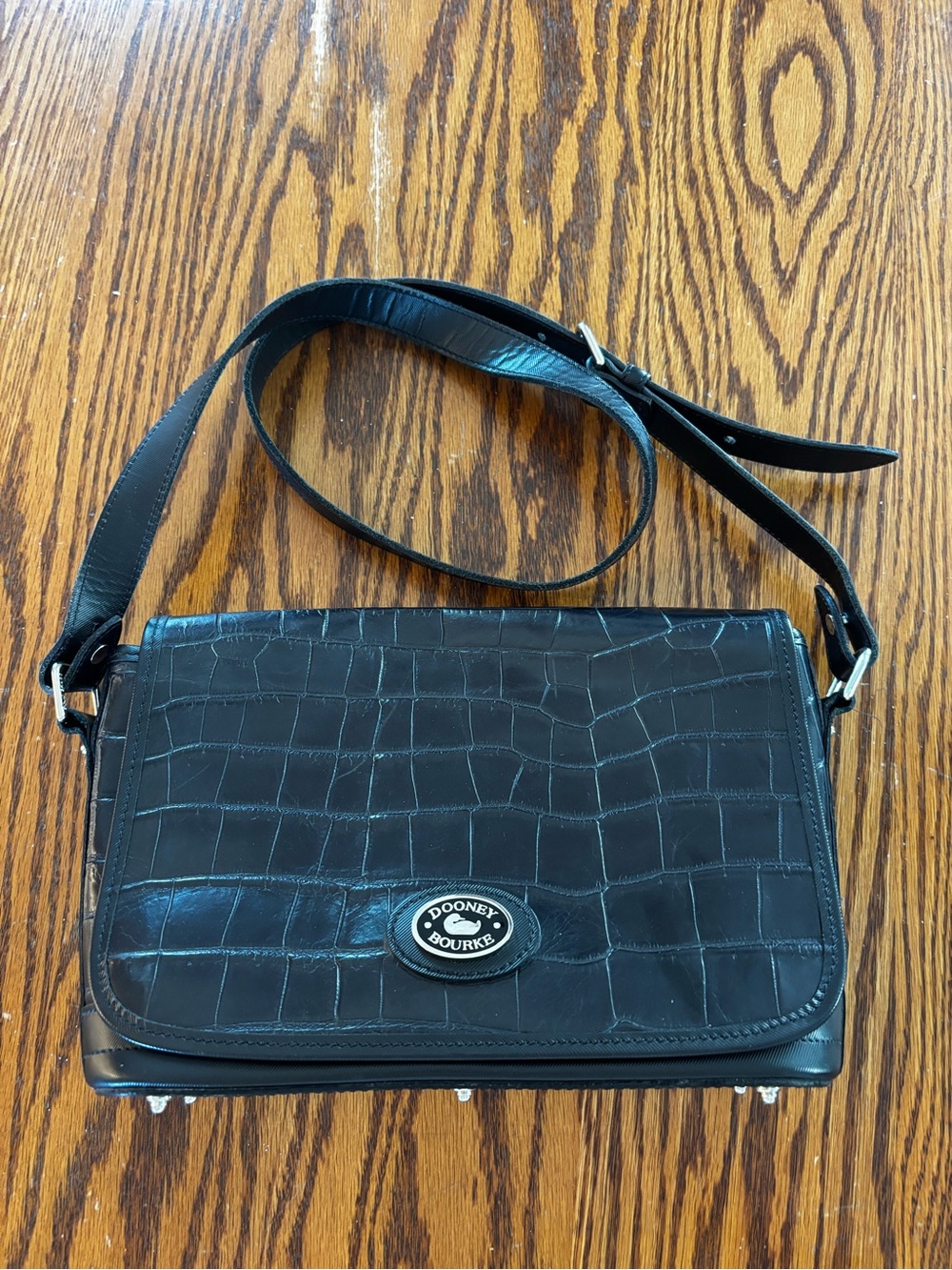Dooney & Bourke Black Croc-Embossed Leather Crossbody Bag
